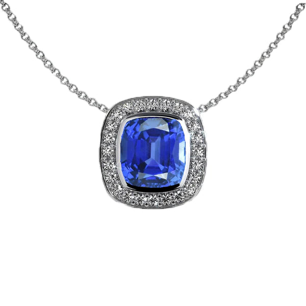 Halo Cushion Gemstone & Round Diamond Pendant 14K Gold 3.50 Carati - harrychadent.it