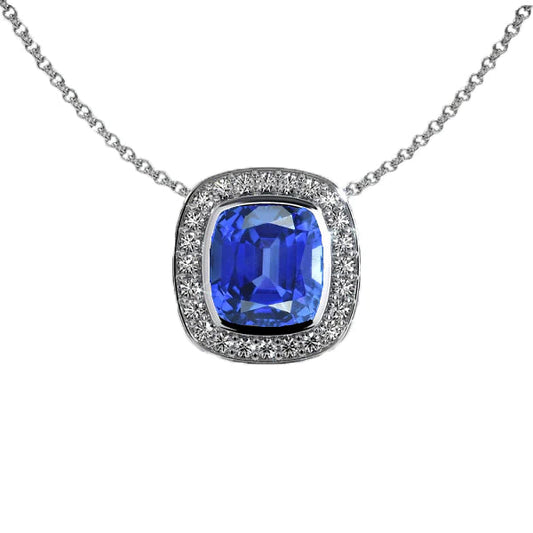 Halo Cushion Gemstone & Round Diamond Pendant 14K Gold 3.50 Carati - harrychadent.it