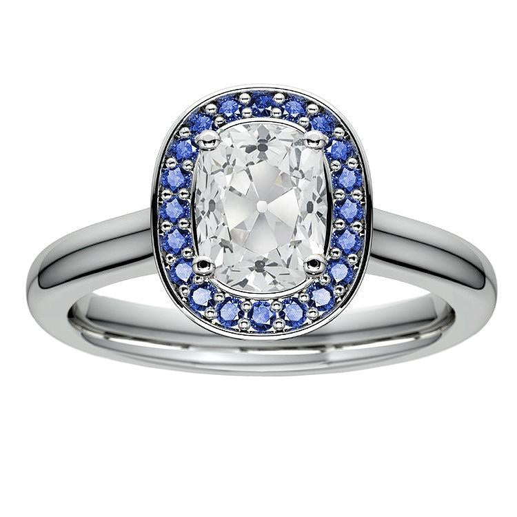 Halo Cushion Old Mine Cut Diamante Blue Sapphire Ring 5,50 carati - harrychadent.it
