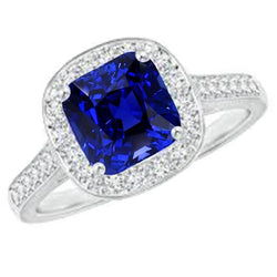 Halo Cushion Sapphire Ring Oro bianco 14K Gioielli con diamanti 4.50 carati
