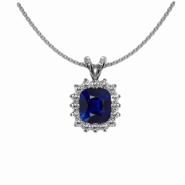 Halo Cushion Srilankan Sapphire Gemstone Diamond Pendant 2 Carati - harrychadent.it