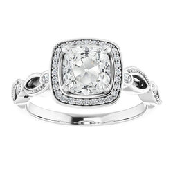 Halo Cushion vecchio minatore & Black Diamante Ring Beaded Style 7,50 carati