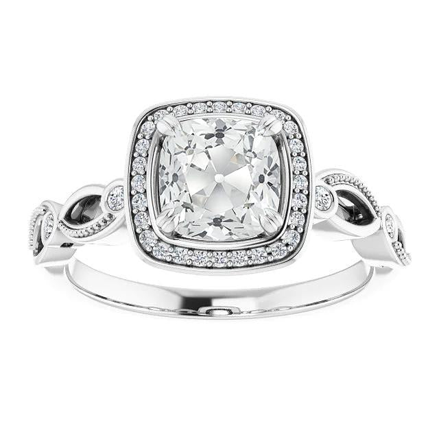 Halo Cushion vecchio minatore & Black Diamante Ring Beaded Style 7,50 carati - harrychadent.it