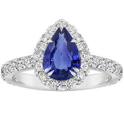 Halo Diamond Anello di pietre preziose Pera Ceylon Zaffiro Artiglio Prong Set 6 Carati