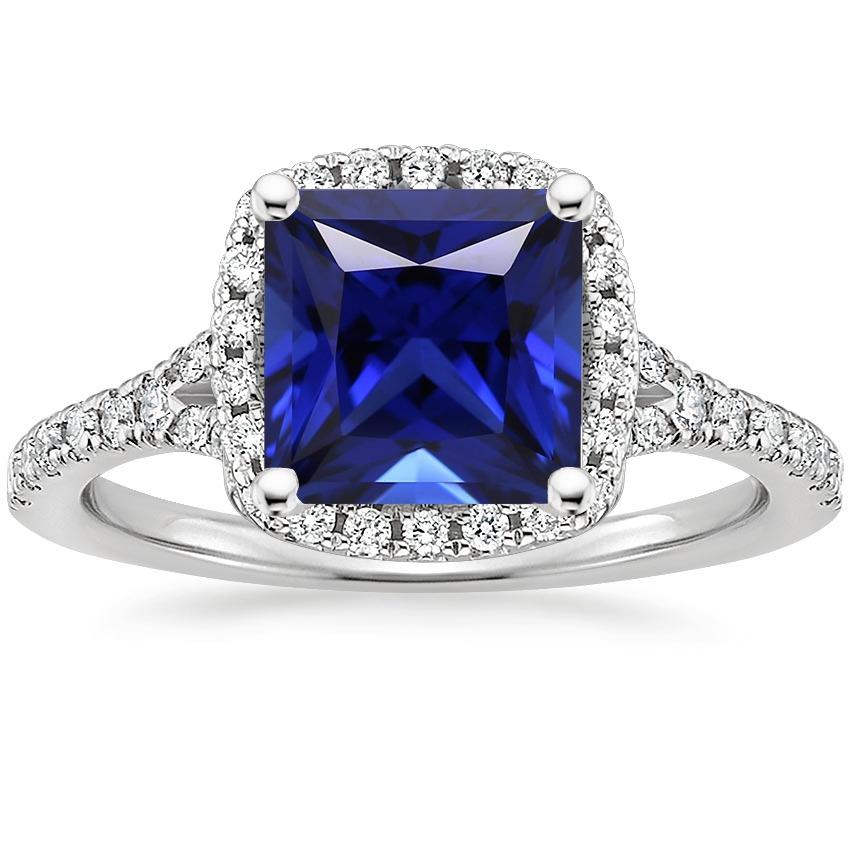 Halo Diamond & Blue Sapphire Ring con accenti V Split Shank 6 carati - harrychadent.it
