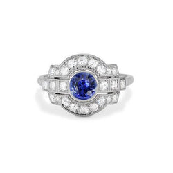 Halo Diamond Ring Bezel Set Zaffiro Ceylon 2.50 Carati Milgrain Shank