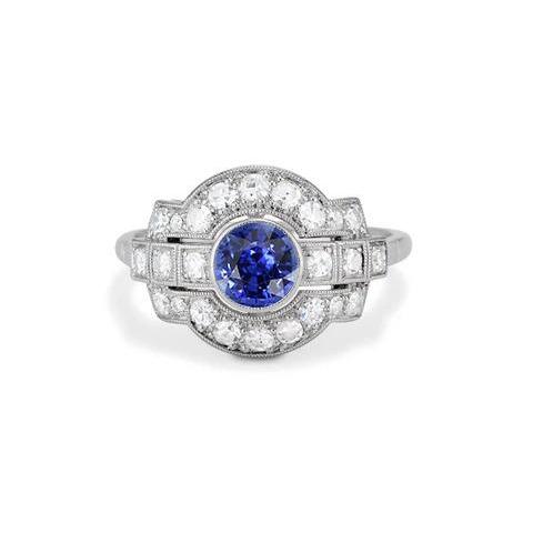 Halo Diamond Ring Bezel Set Zaffiro Ceylon 2.50 Carati Milgrain Shank - harrychadent.it
