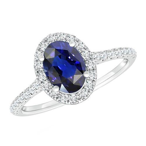 Halo Diamond Ring Oro Zaffiro Sri Lanka Ovale Con Accenti 6 Carati - harrychadent.it