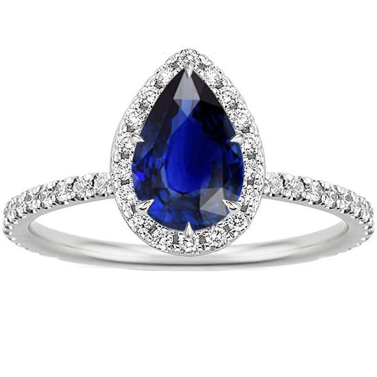 Halo Diamond Ring Stile Teardrop Zaffiro Blu Con Accenti 5.50 Carati - harrychadent.it