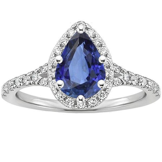 Halo Diamond Ring pera taglio blu zaffiro gemma gioielli 5.25 carati - harrychadent.it