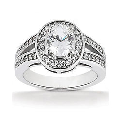 Halo Diamond Solitaire ovale anello con accento 1.70 carati in oro bianco 14K