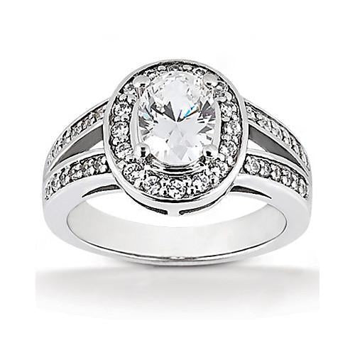 Halo Diamond Solitaire ovale anello con accento 1.70 carati in oro bianco 14K - harrychadent.it