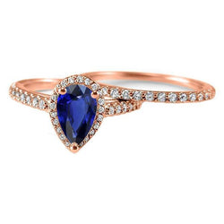 Halo Diamond Wedding Ring Set zaffiro blu e diamanti 4.50 carati