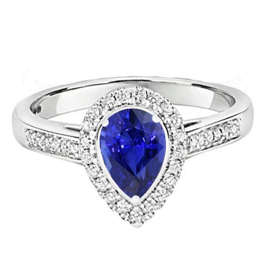 Halo Diamond Wedding Ring taglio a pera con zaffiro di Ceylon Center 3.50 carati - harrychadent.it
