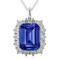 Halo Emerald Ceylon Sapphire Pendente e collana di diamanti 8,25 carati
