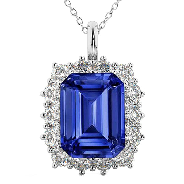 Halo Emerald Ceylon Sapphire Pendente e collana di diamanti 8,25 carati - harrychadent.it