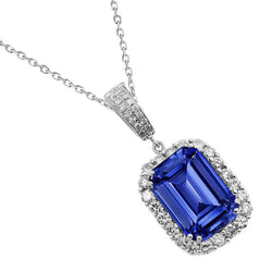 Halo Emerald Gemstone & Round Diamond Pendant 14K Gold 4.25 Carati