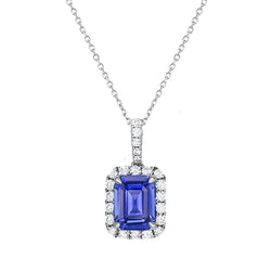 Halo Emerald Sapphire Ciondolo Diamanti Tondi Con Catena 1,75 Carati