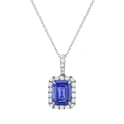 Halo Emerald Sapphire Ciondolo Diamanti Tondi Con Catena 1,75 Carati - harrychadent.it