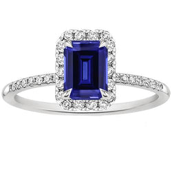 Halo Fancy Diamond Ring Taglio smeraldo Zaffiro dello Sri Lanka 4.25 carati
