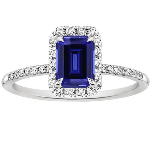 Halo Fancy Diamond Ring Taglio smeraldo Zaffiro dello Sri Lanka 4.25 carati - harrychadent.it