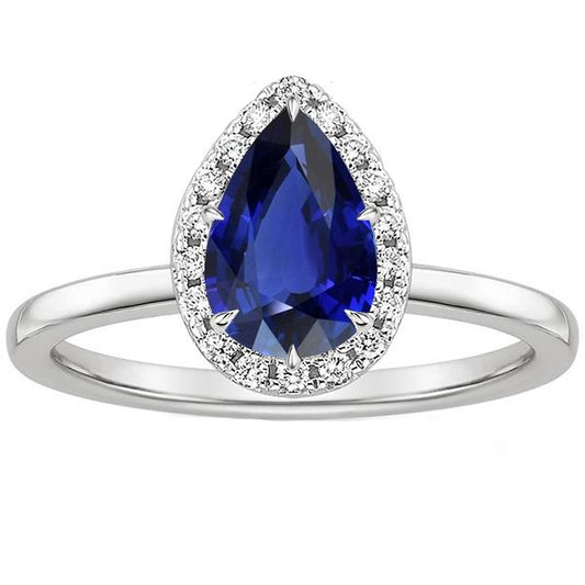 Halo Fidanzamento Diamante Pera Anello Zaffiro Ceylon 5 Carati Oro Bianco - harrychadent.it