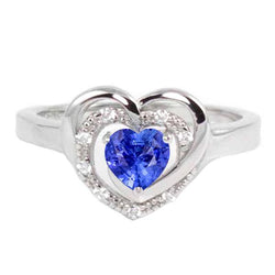 Halo Gemstone Heart Ring Blue Sapphire Jewelry 1,50 carati in oro bianco 14 carati