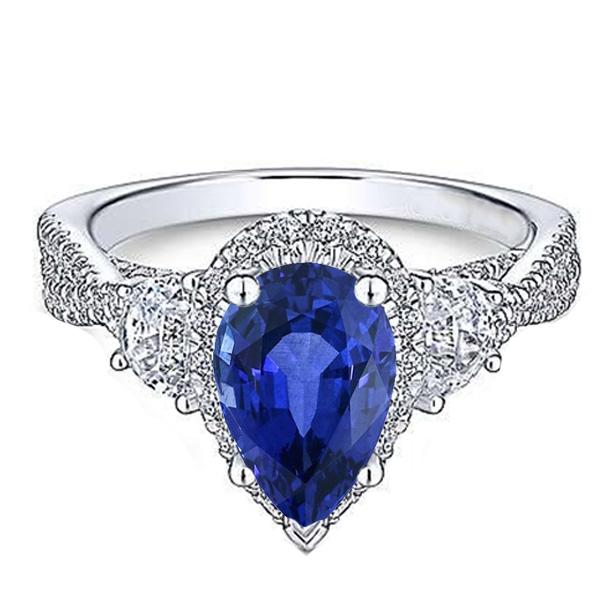Halo Gemstone Pera Blu Zaffiro Anello Twisted Style 4.50 Carati - harrychadent.it
