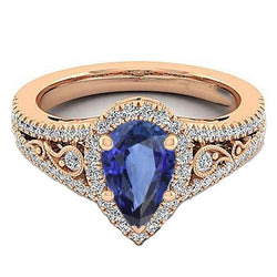 Halo Gemstone Wedding Ring Pera Zaffiro dello Sri Lanka e Diamante 5 Carati