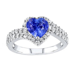 Halo Heart Anello Zaffiro Azzurro Doppio Gambo Diamanti 4 Carati