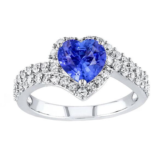 Halo Heart Anello Zaffiro Azzurro Doppio Gambo Diamanti 4 Carati - harrychadent.it