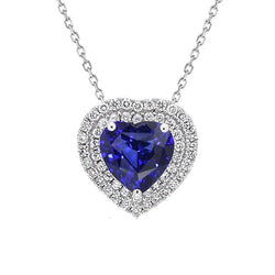 Halo Heart Blue Sapphire Pendant Ladies Diamond Jewelry 4,50 carati