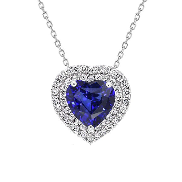 Halo Heart Blue Sapphire Pendant Ladies Diamond Jewelry 4,50 carati - harrychadent.it