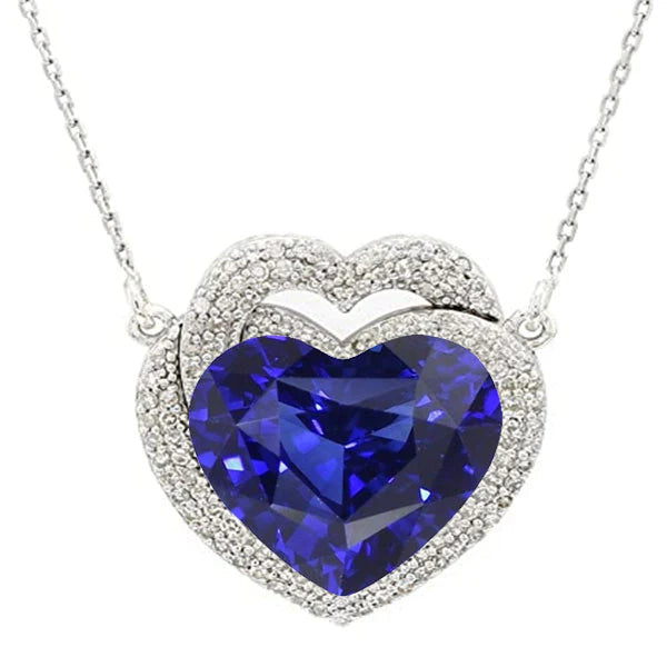 Halo Heart Blue Sapphire Pendant Pave Set Collana di diamanti 6,50 carati - harrychadent.it
