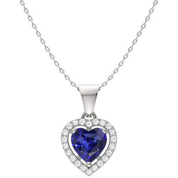 Halo Heart Blue Sapphire & Round Diamond Pendant 2 Carati 14K Gold