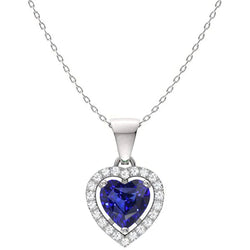 Halo Heart Blue Sapphire & Round Diamond Pendant 2 Carati 14K Gold