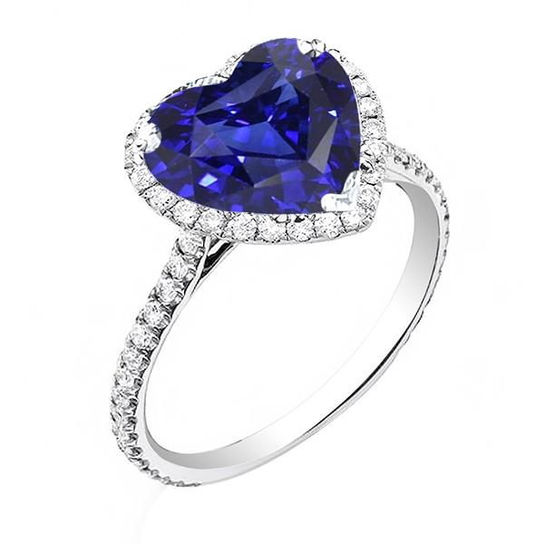 Halo Heart Ceylon Sapphire Anello di fidanzamento Gioielli con diamanti da 4.50 carati - harrychadent.it