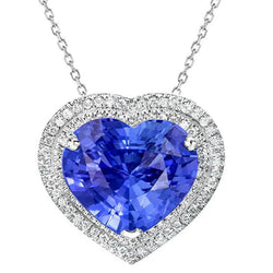 Halo Heart Ciondolo con diamanti zaffiro azzurro e oro 8 carati