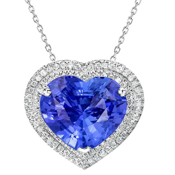 Halo Heart Ciondolo con diamanti zaffiro azzurro e oro 8 carati - harrychadent.it