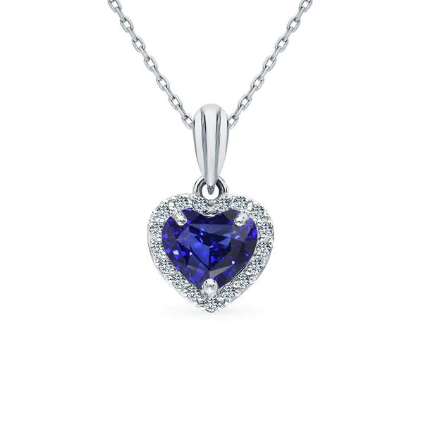 Halo Heart Pendant Gemstone & Diamond 3 Prong Set oro 14K 1,75 carati - harrychadent.it