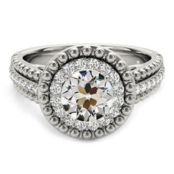 Halo Il giro Old Mine Cut Diamante Ring Beaded Style 4,50 carati