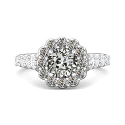 Halo Il giro Old Mine Cut Diamante Ring Flower Style Oro 6 carati