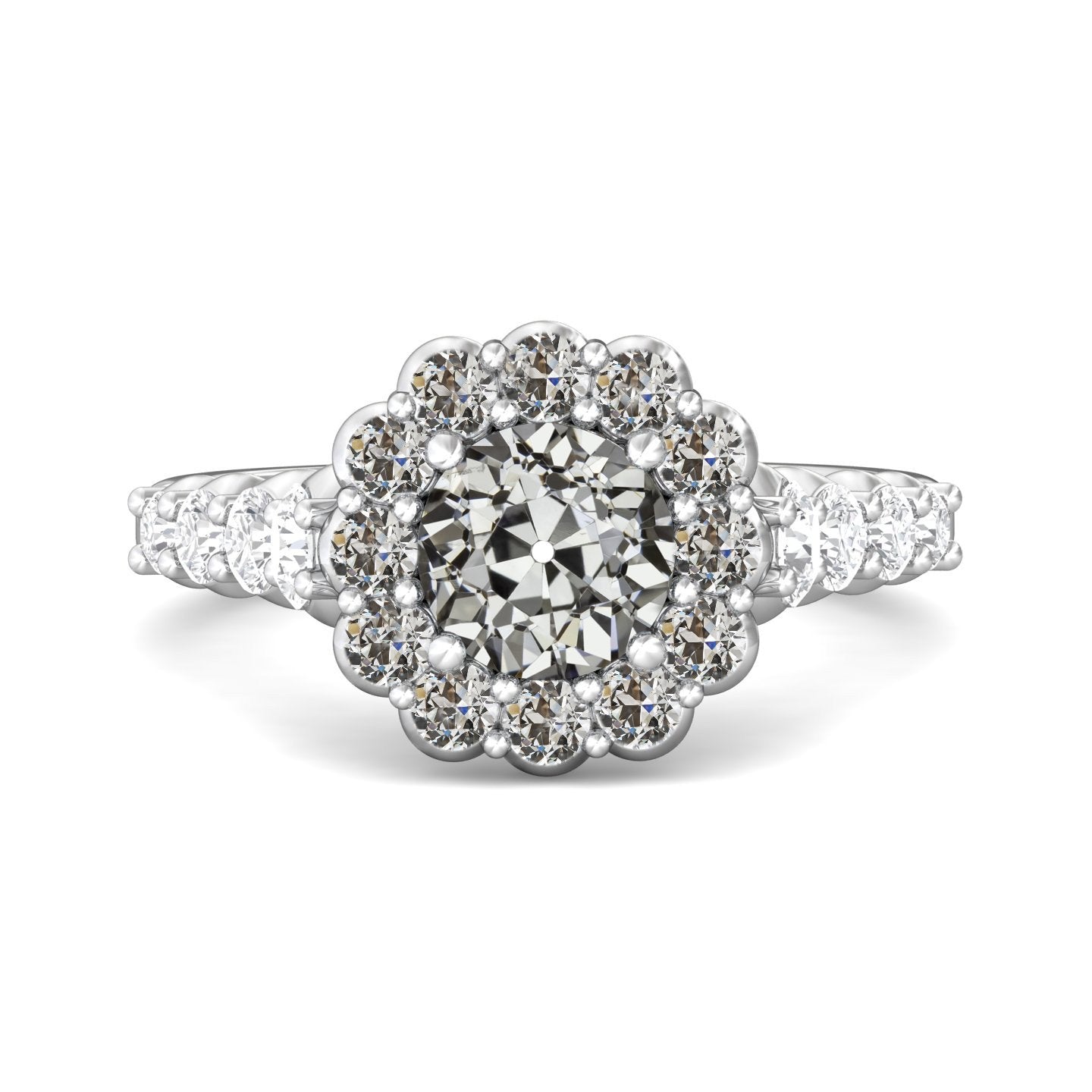 Halo Il giro Old Mine Cut Diamante Ring Flower Style Oro 6 carati - harrychadent.it