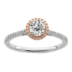 Halo Il giro Old Mine Cut Diamante Ring Two Tone Jewelry 3 carati
