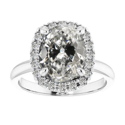 Halo Il giro & Oval Old Mine Cut Diamante Ring Prong Set 7 carati