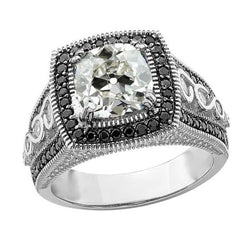 Halo Il giro vecchio minatore & Black Diamante Ring Milgrain Shank 4 Carati