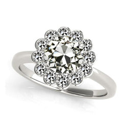 Halo Il giro vecchio minatore Diamante Ring Flower Style Oro 14 carati 3,50 carati