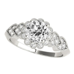 Halo Il giro vecchio taglio Diamante Ring Flower Heart Style 4,50 carati Milgrain