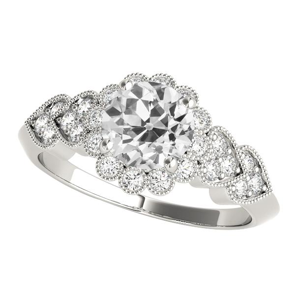 Halo Il giro vecchio taglio Diamante Ring Flower Heart Style 4,50 carati Milgrain - harrychadent.it