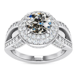 Halo Il giro vecchio taglio Diamante Ring Gambo diviso 8 carati oro 14K